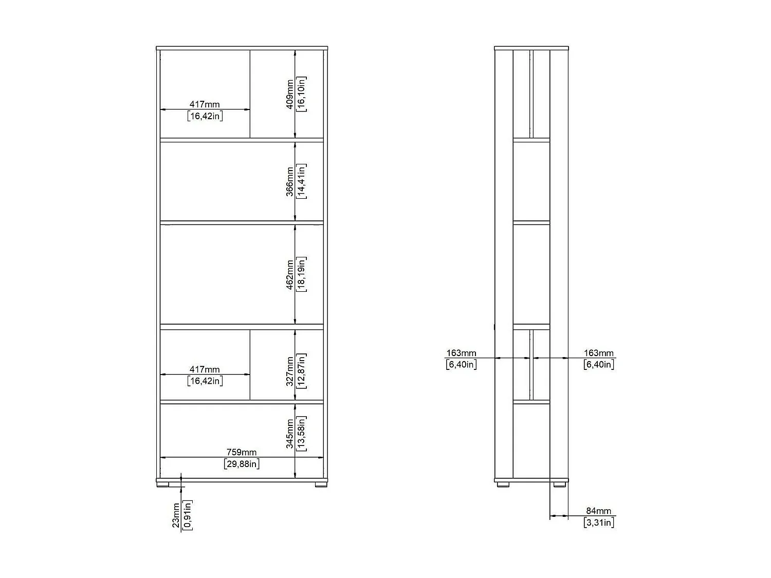 Dspelt boekenkast, Kantoorplank, Boekenkast, Bibliotheek, 80x34 h205 cm, Eiken en Grijs
