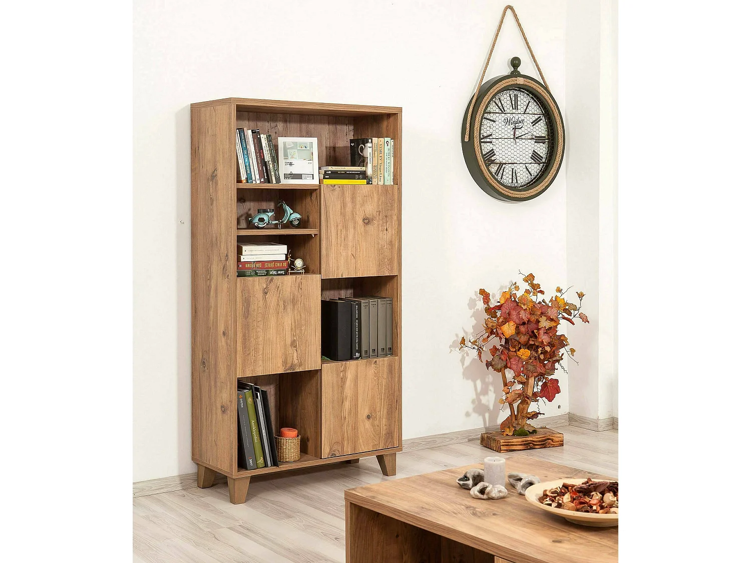 Bibliothèque Dtomb, Etagère de bureau, Porte-livre mobile, Librairie, 80x36 h155 cm, Chêne