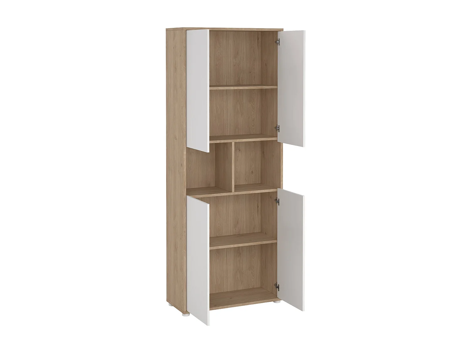 Bücherregal Dtavca, Büroregal, Mobiler Buchhalter, Bücherbrett, 80x34 h205 cm, Eiche und Weiß