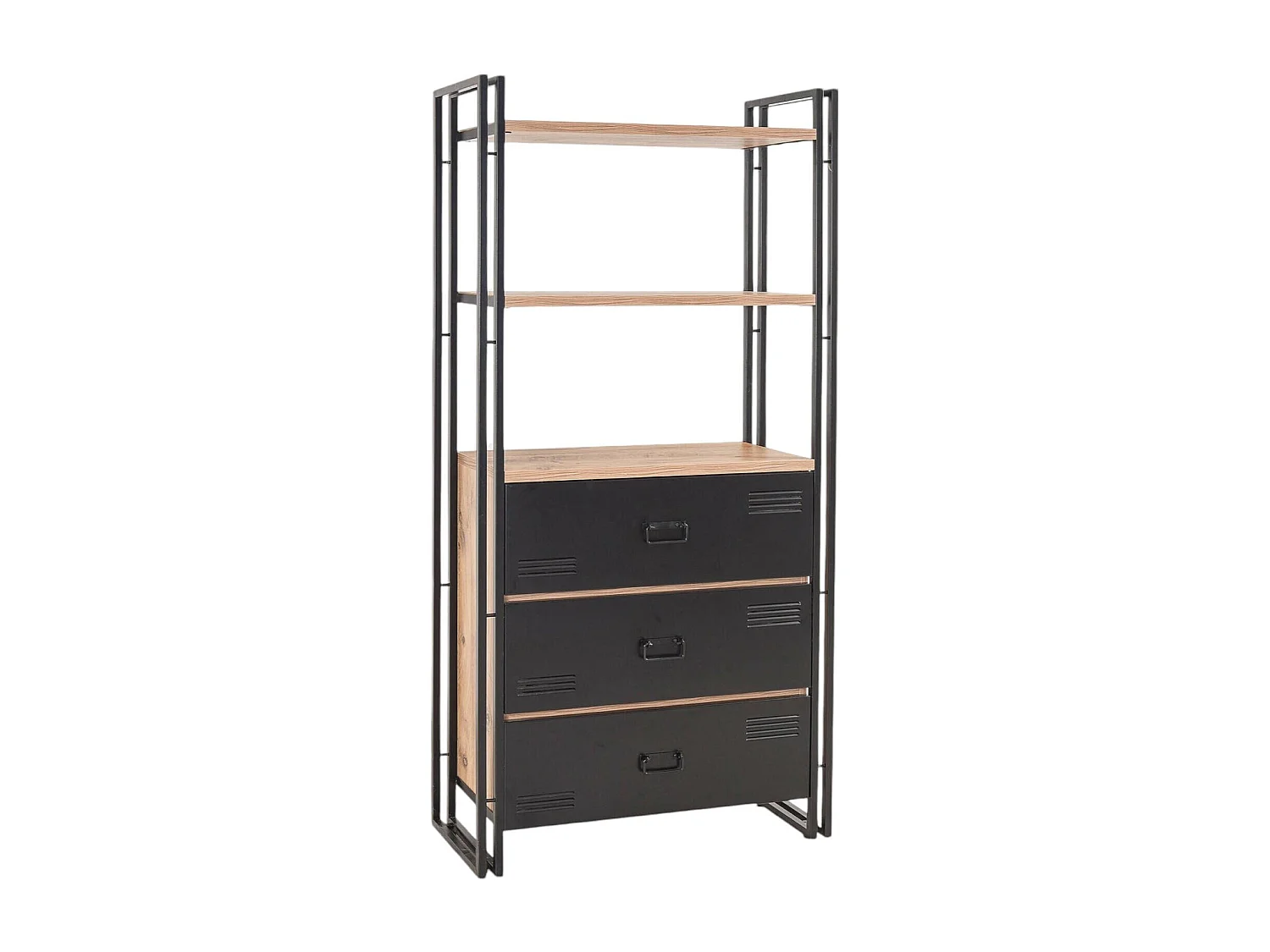 Bibliothèque Dmorachiol, Etagère de bureau, Porte-livre mobile, Librairie, 90x35 h180 cm, Chêne et Noir