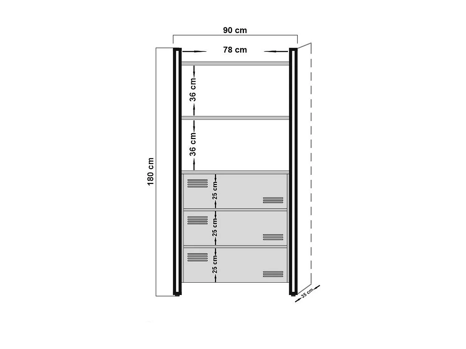 Bibliothèque Dmorachiol, Etagère de bureau, Porte-livre mobile, Librairie, 90x35 h180 cm, Chêne et Noir