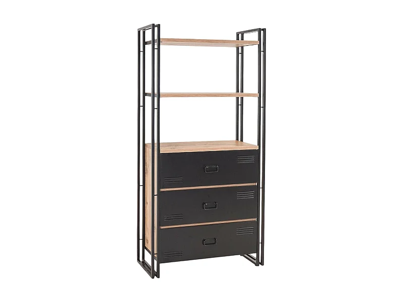 Dmorachiol boekenkast, Kantoorplank, Boekenkast, Bibliotheek, 90x35 h180 cm, Eiken en Zwart