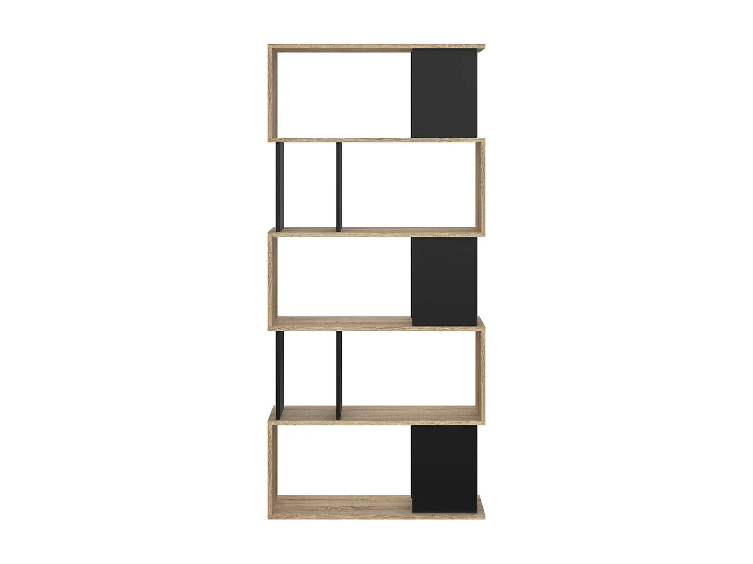 Bibliothèque Dscamacc, Etagère de bureau, Porte-livre mobile, Librairie, 80x29 h175 cm, Chêne et Noir