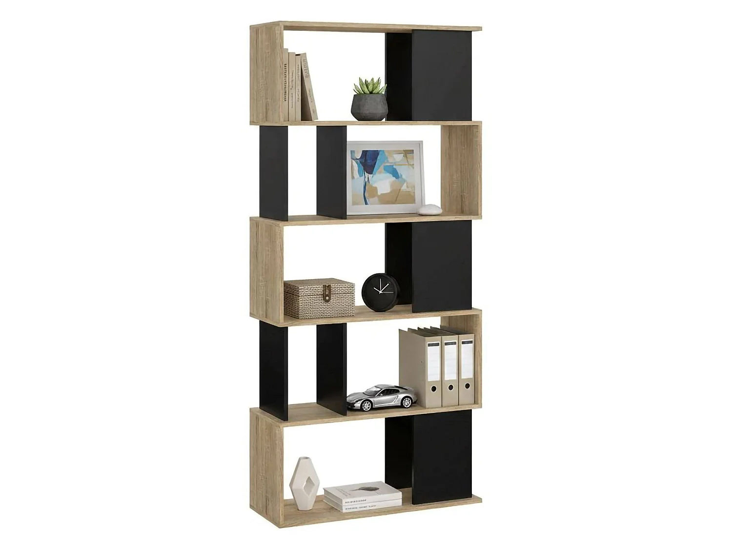 Bibliothèque Dscamacc, Etagère de bureau, Porte-livre mobile, Librairie, 80x29 h175 cm, Chêne et Noir