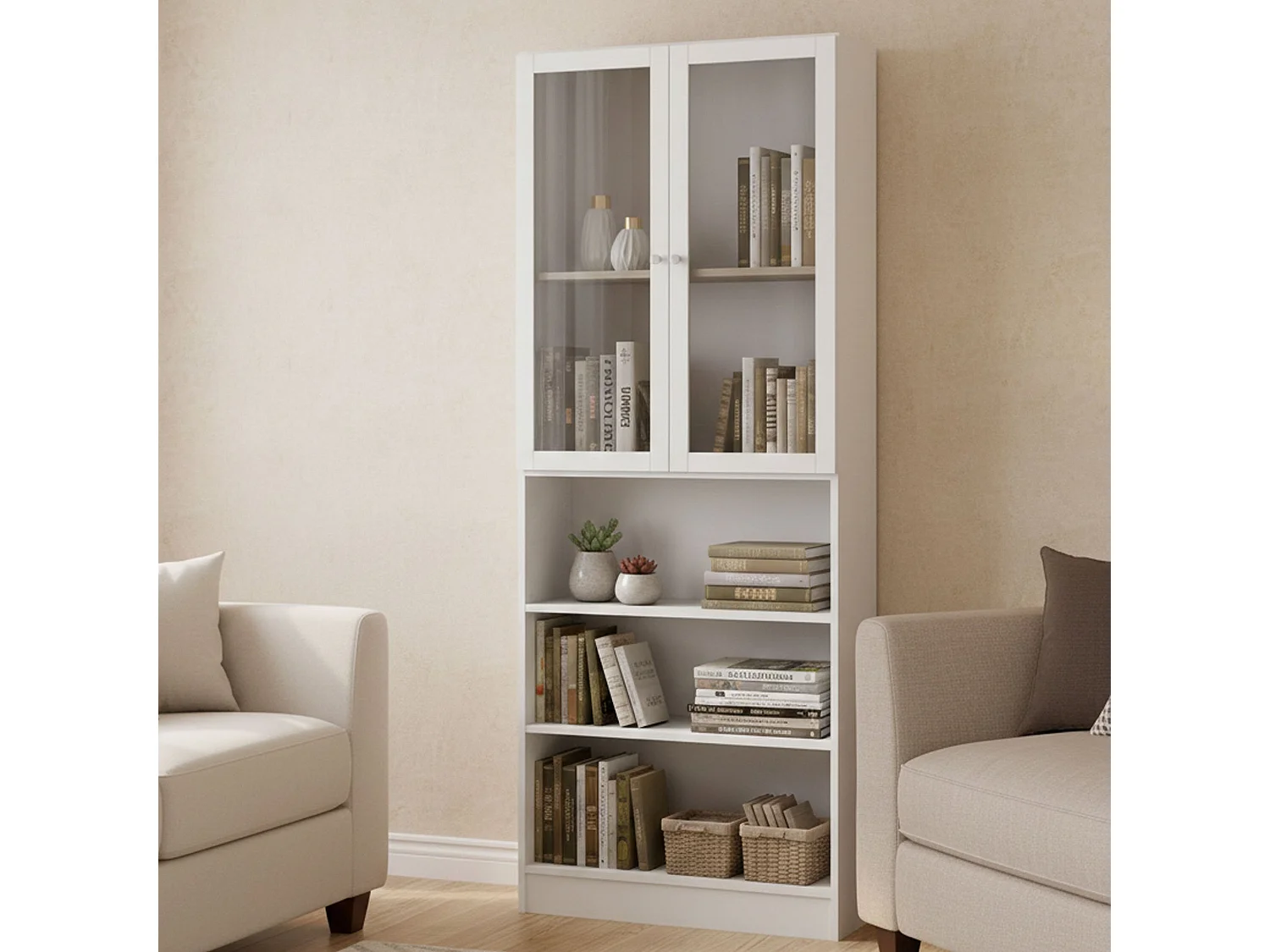 Bücherregal Dsmallin, Büroregal, Mobiler Buchhalter, Bücherbrett, 79x28 h203 cm, WeiÃŸ