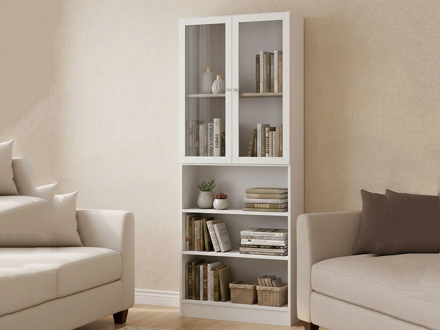 Bibliothèque Dsmallin, Etagère de bureau, Porte-livre mobile, Librairie, 79x28 h203 cm, Blanc