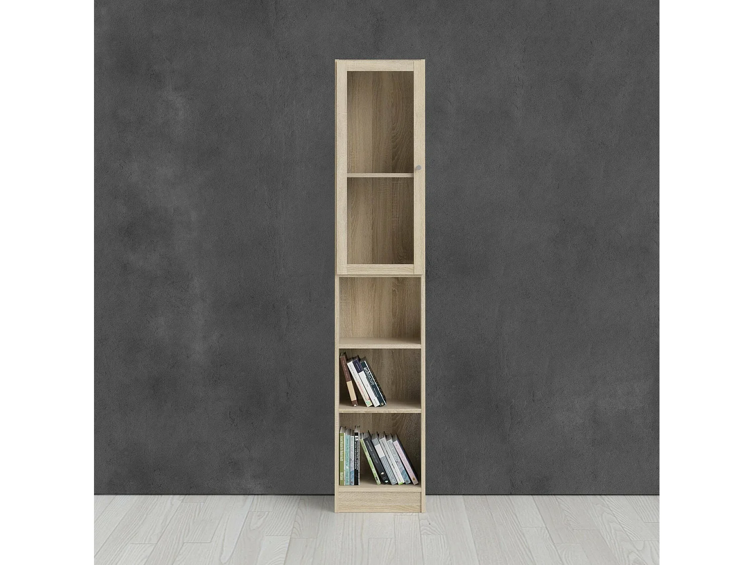 Bibliothèque Dsitu, Etagère de bureau, Porte-livre mobile, Librairie, 41x28 h203 cm, Chêne