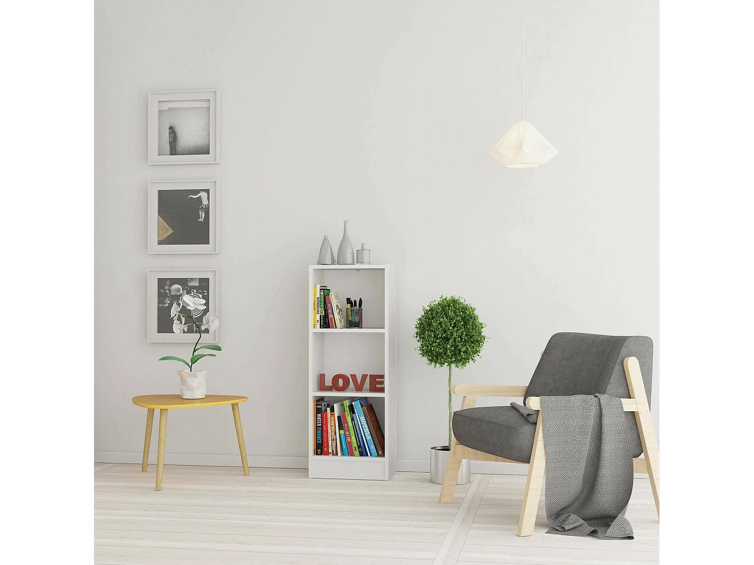 Dsavoin boekenkast, Kantoorplank, Boekenkast, Bibliotheek, 41x27 h107 cm, Wit