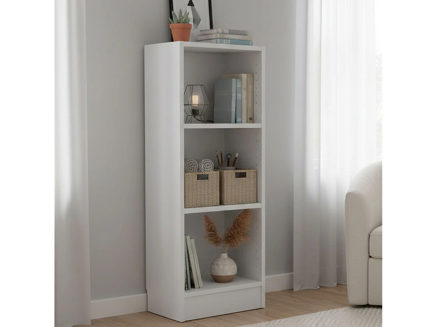 Dsavoin boekenkast, Kantoorplank, Boekenkast, Bibliotheek, 41x27 h107 cm, Wit