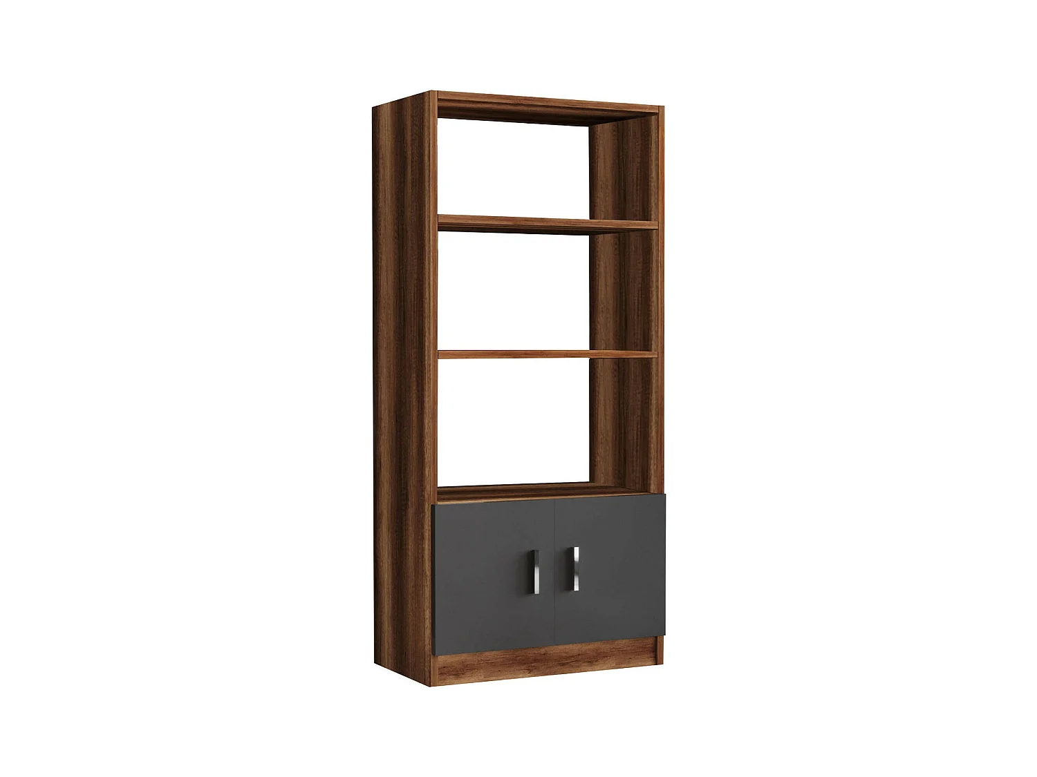 Bibliothèque Dlegrottagli, Etagère de bureau, Porte-livre mobile, Librairie, 64x38 h140 cm, Noyer et Anthracite