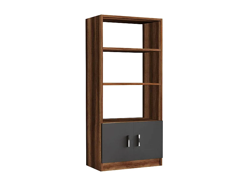 Bücherregal Dlegrottagli, Büroregal, Mobiler Buchhalter, Bücherbrett, 64x38 h140 cm, Walnuss und Anthrazit