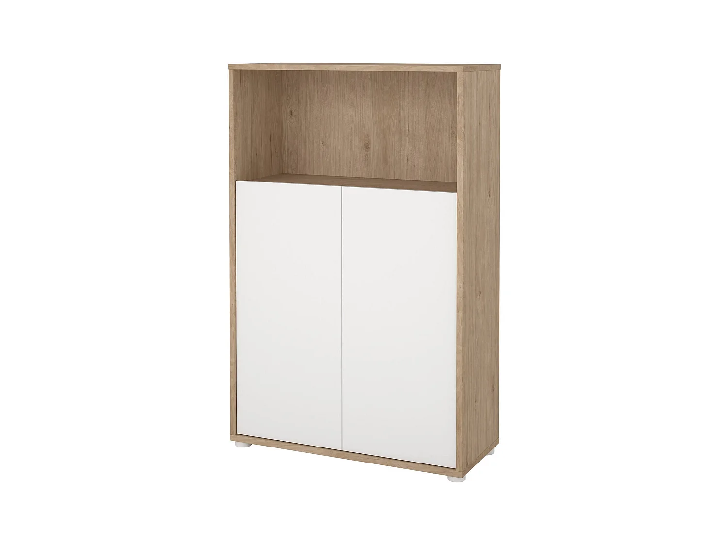 Bibliothèque Dtass, Etagère de bureau, Porte-livre mobile, Librairie, 80x34 h124 cm, Chêne clair et Blanc