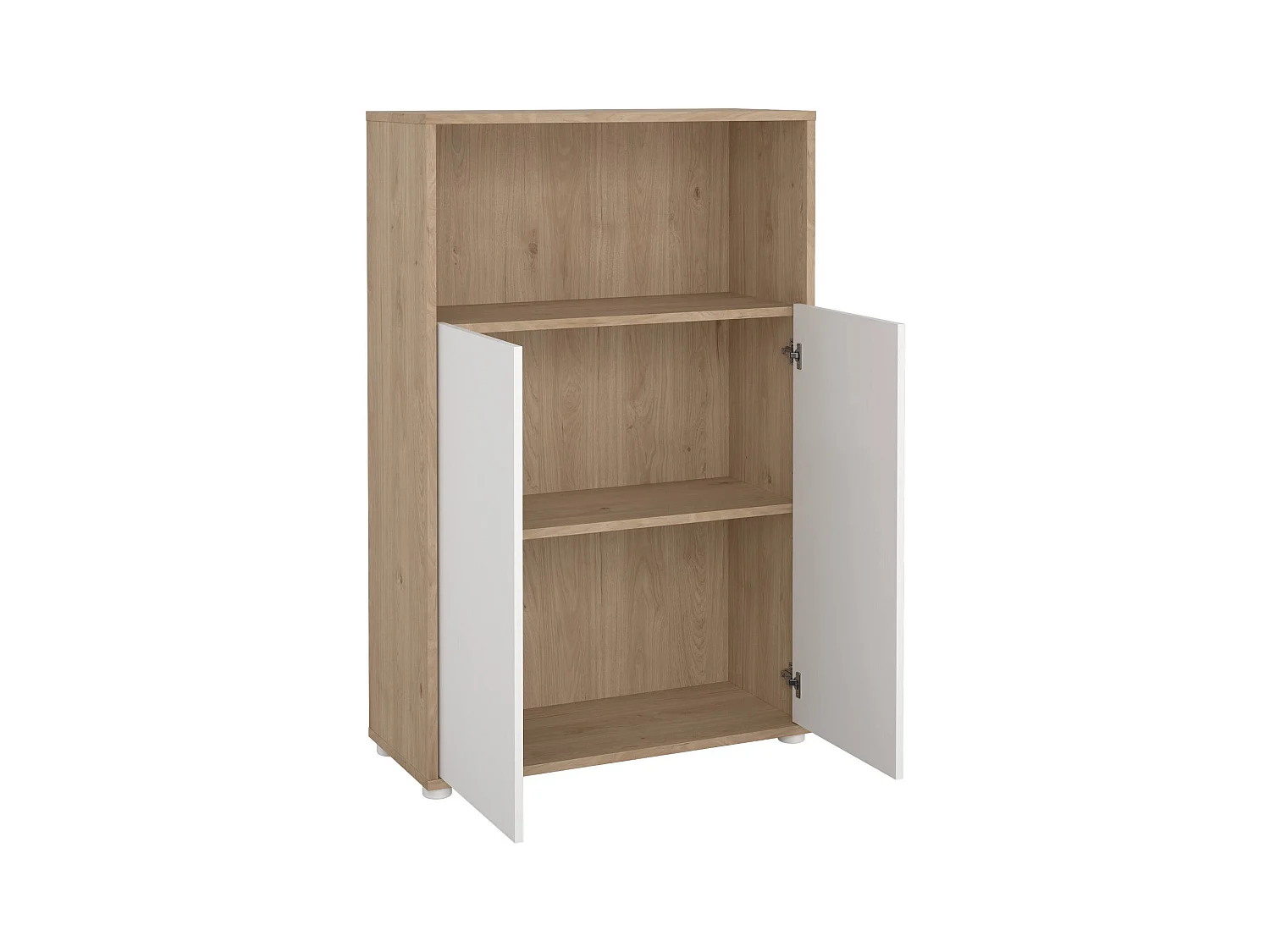 Bibliothèque Dtass, Etagère de bureau, Porte-livre mobile, Librairie, 80x34 h124 cm, Chêne clair et Blanc