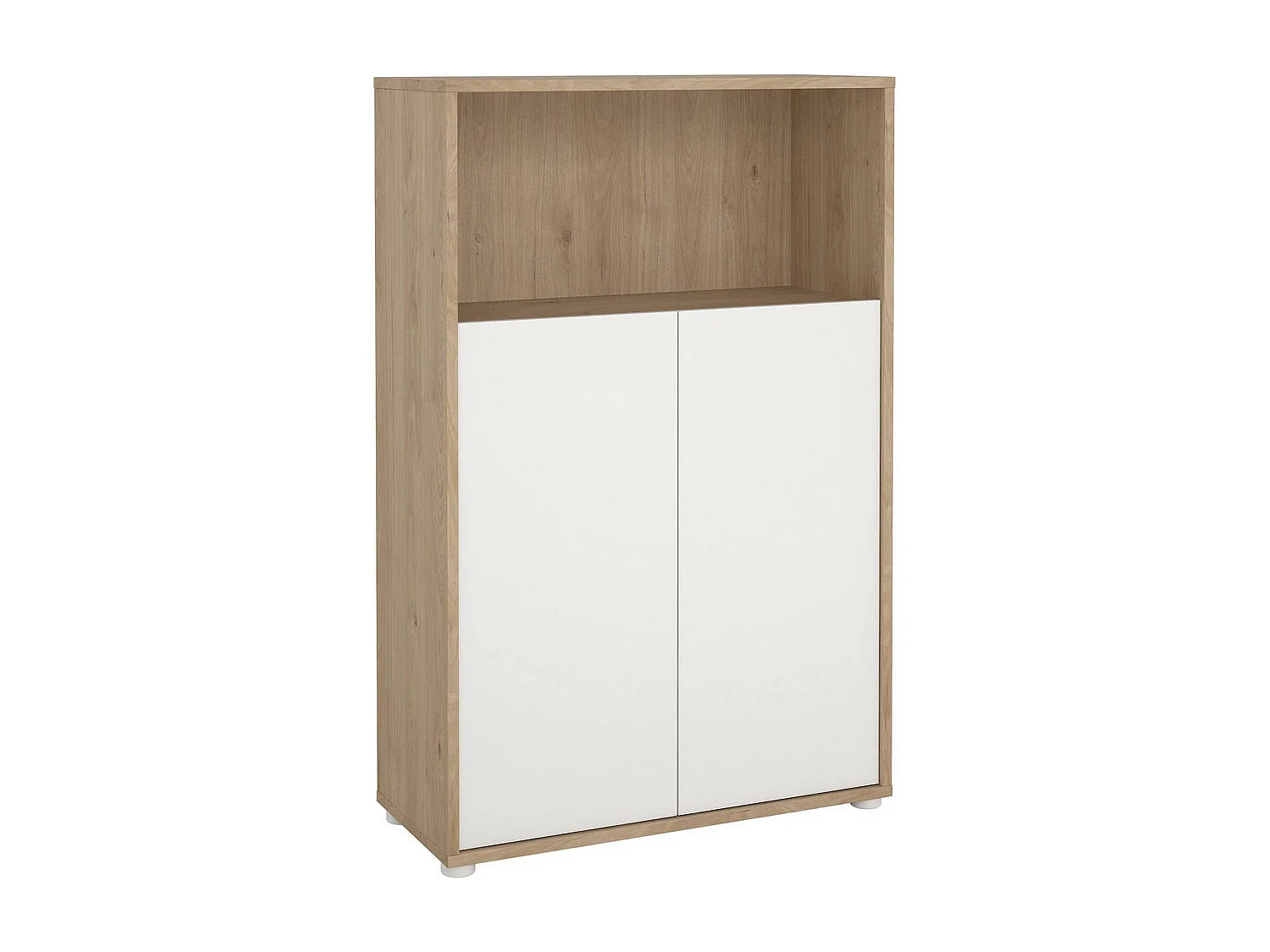 Bibliothèque Dtass, Etagère de bureau, Porte-livre mobile, Librairie, 80x34 h124 cm, Chêne clair et Blanc
