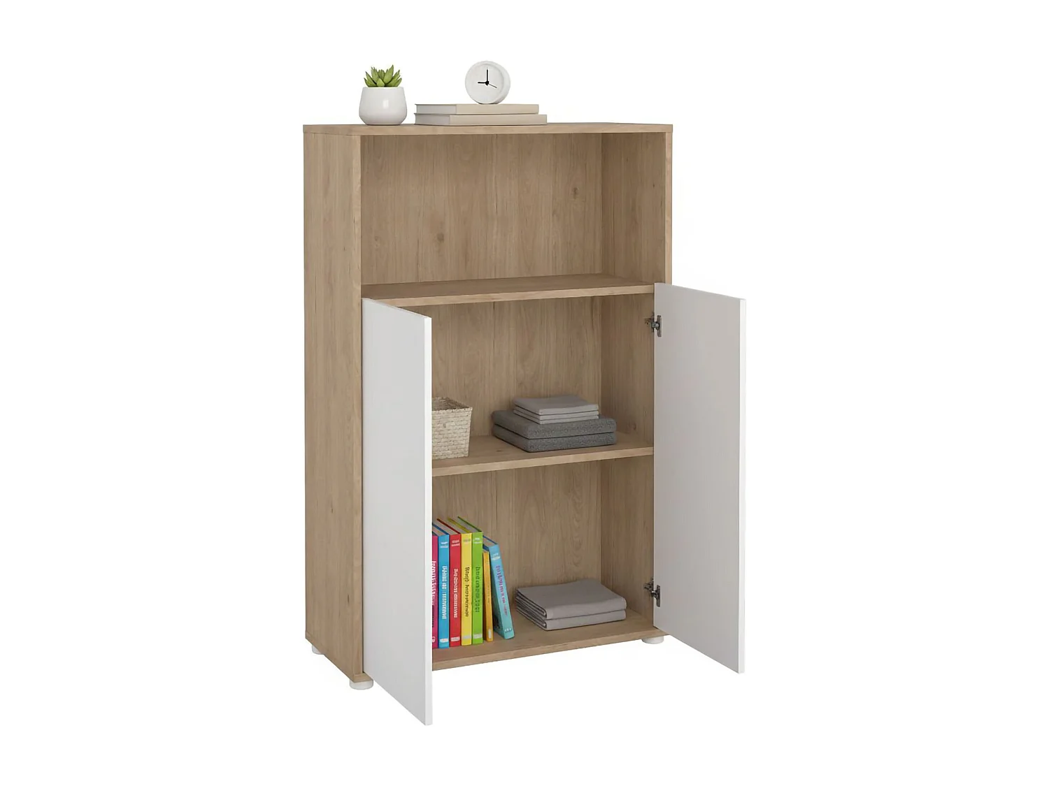 Estante Dtass, estante de escritório, estante, biblioteca, 80x34 h124 cm, carvalho e branco