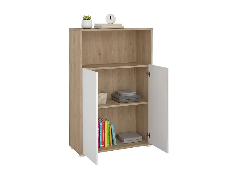 Estante Dtass, estante de escritório, estante, biblioteca, 80x34 h124 cm, carvalho e branco