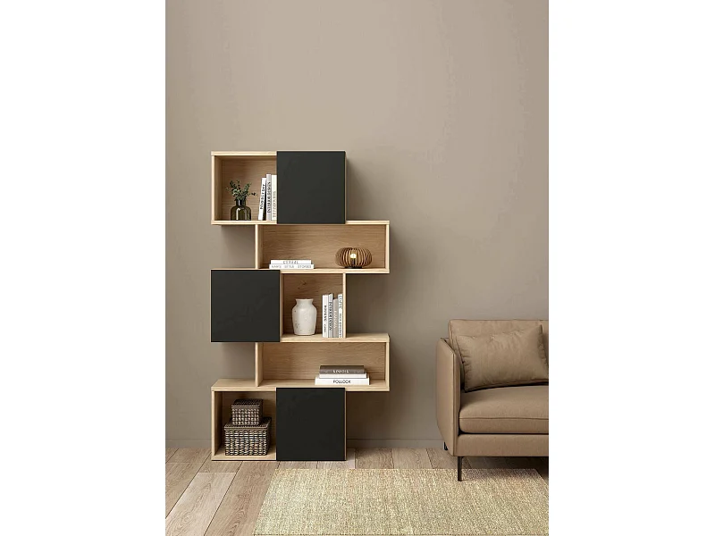 Dmora - Libreria Acetosella, 96x32 h166 cm, Rovere e Nero