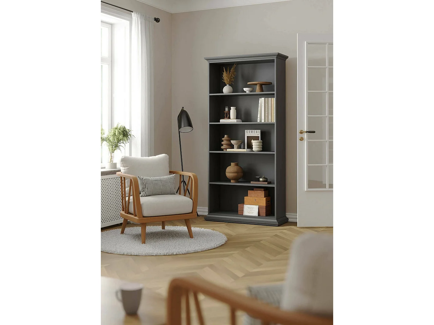 Bibliothèque Dtaran, Etagère de bureau, Porte-livre mobile, Librairie, 96x37 h201 cm, Gris