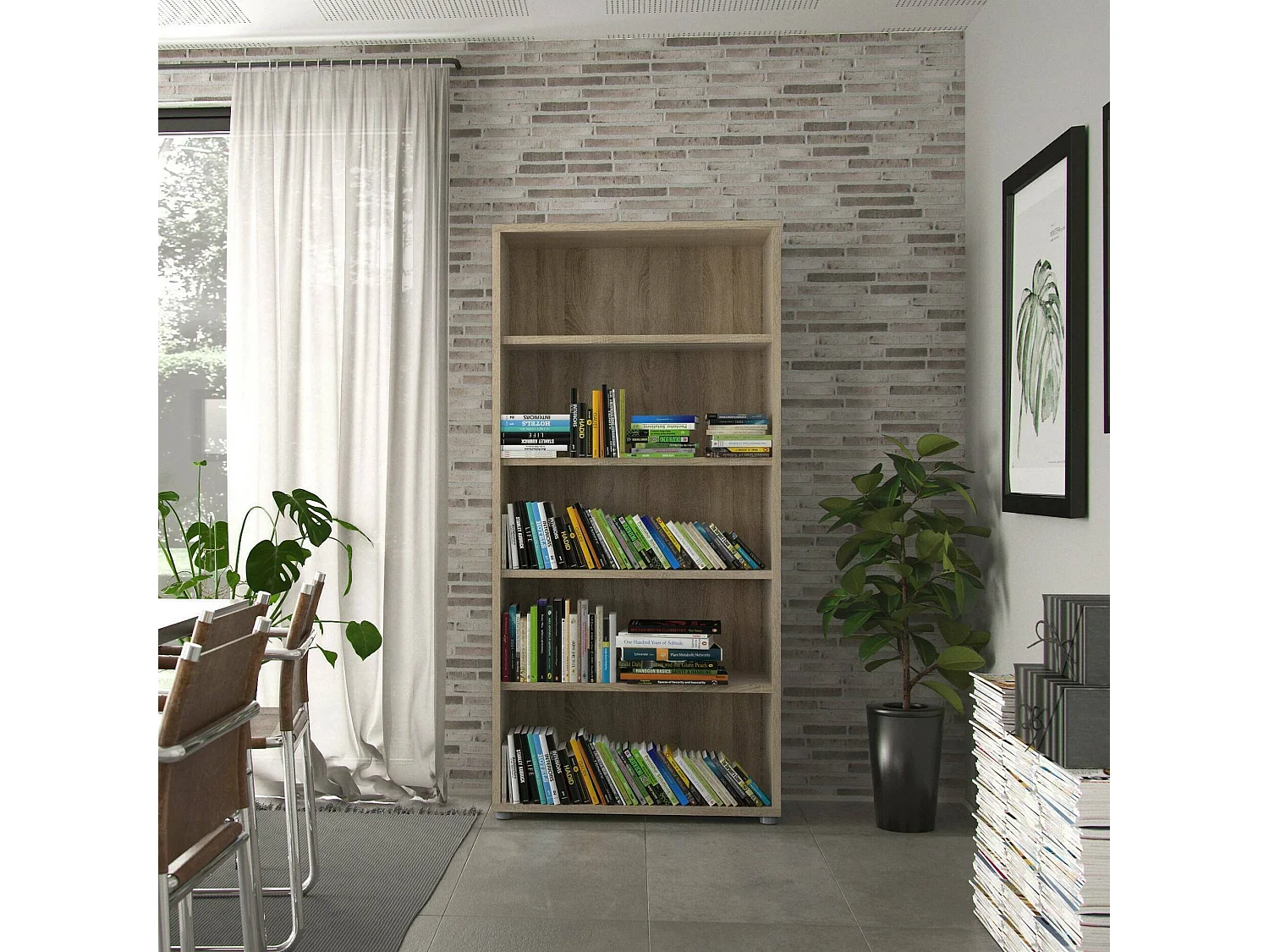 Estante Dtedold, estante de escritório, estante, biblioteca, 89x40 h186 cm, carvalho