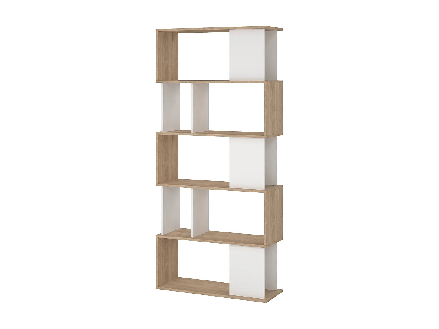 Bibliothèque Dscamacc, Etagère de bureau, Porte-livre mobile, Librairie, 80x30 h174 cm, Chêne clair et Blanc