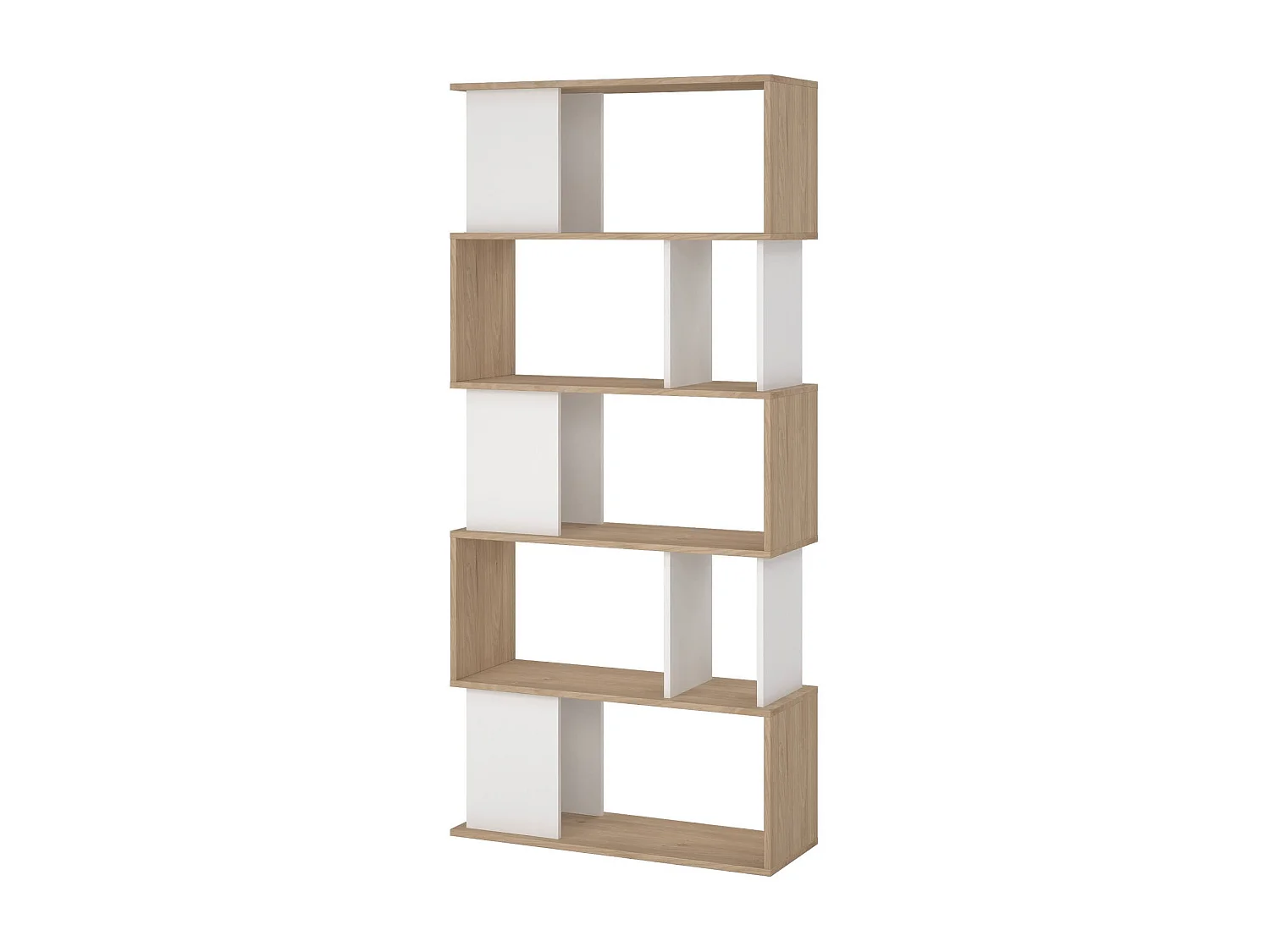 Bibliothèque Dscamacc, Etagère de bureau, Porte-livre mobile, Librairie, 80x30 h174 cm, Chêne clair et Blanc