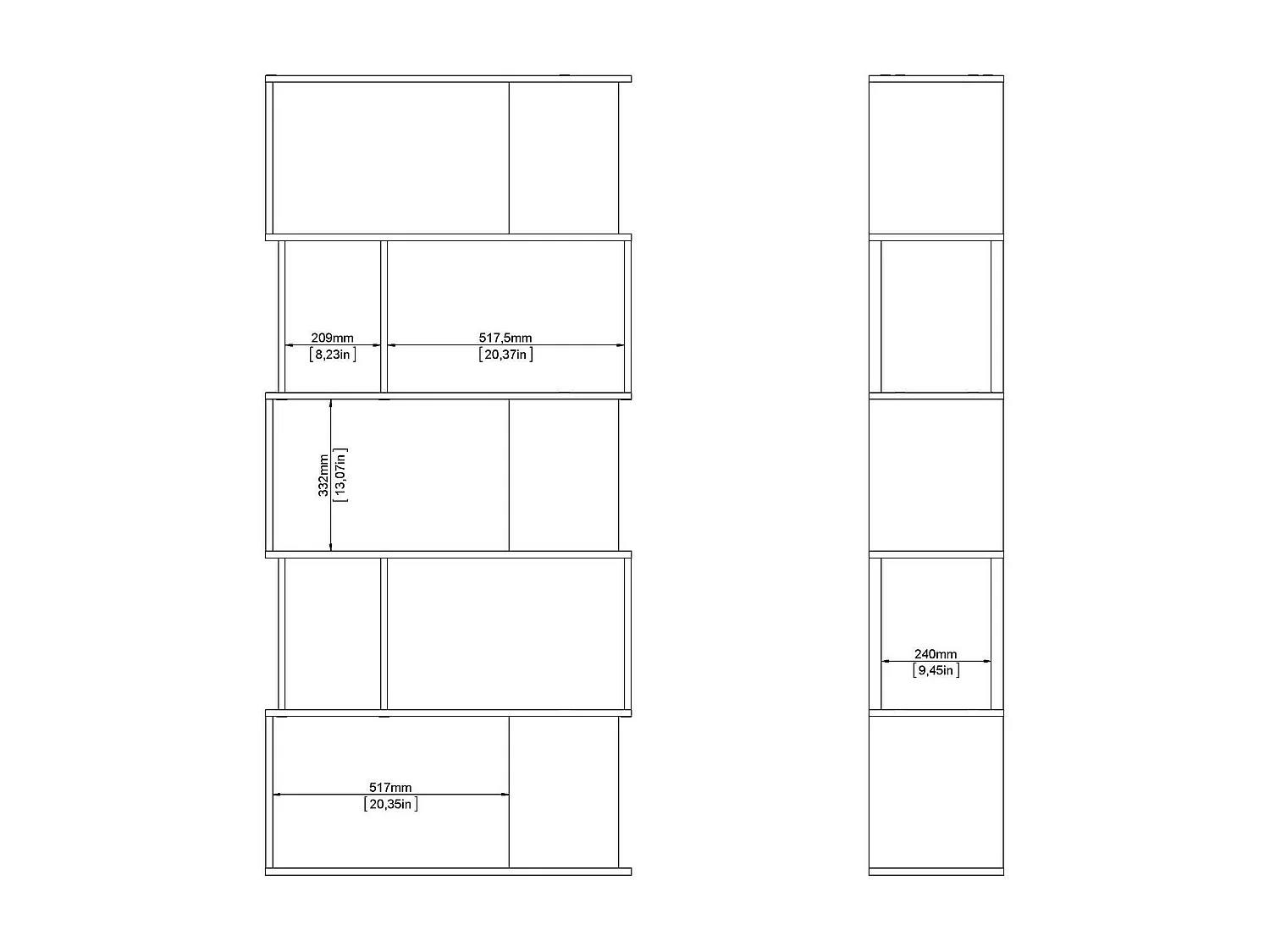 Dscamacc boekenkast, Kantoorplank, Boekenkast, Bibliotheek, 80x30 h174 cm, Eiken en Wit