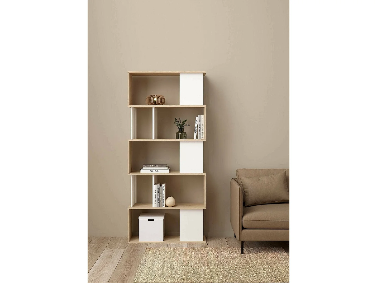 Dscamacc boekenkast, Kantoorplank, Boekenkast, Bibliotheek, 80x30 h174 cm, Eiken en Wit