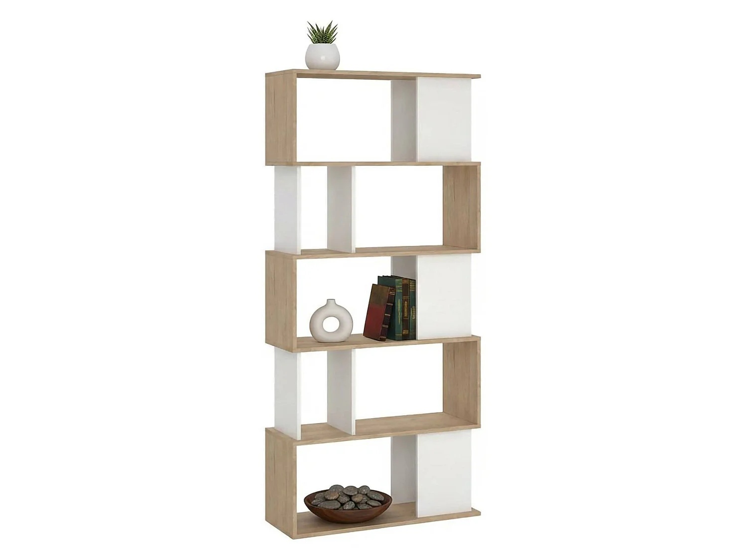 Bibliothèque Dscamacc, Etagère de bureau, Porte-livre mobile, Librairie, 80x30 h174 cm, Chêne clair et Blanc