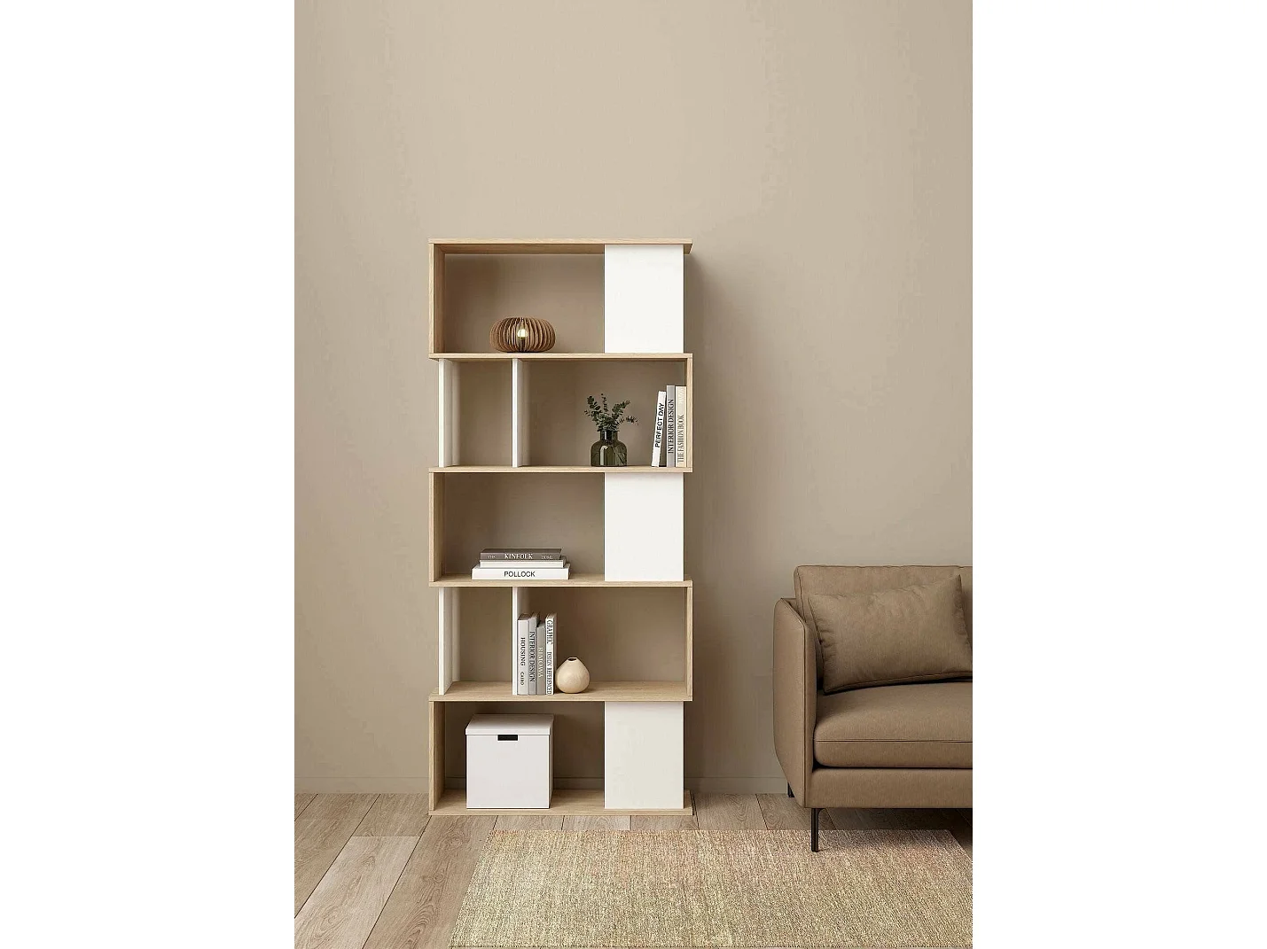 Bibliothèque Dscamacc, Etagère de bureau, Porte-livre mobile, Librairie, 80x30 h174 cm, Chêne clair et Blanc
