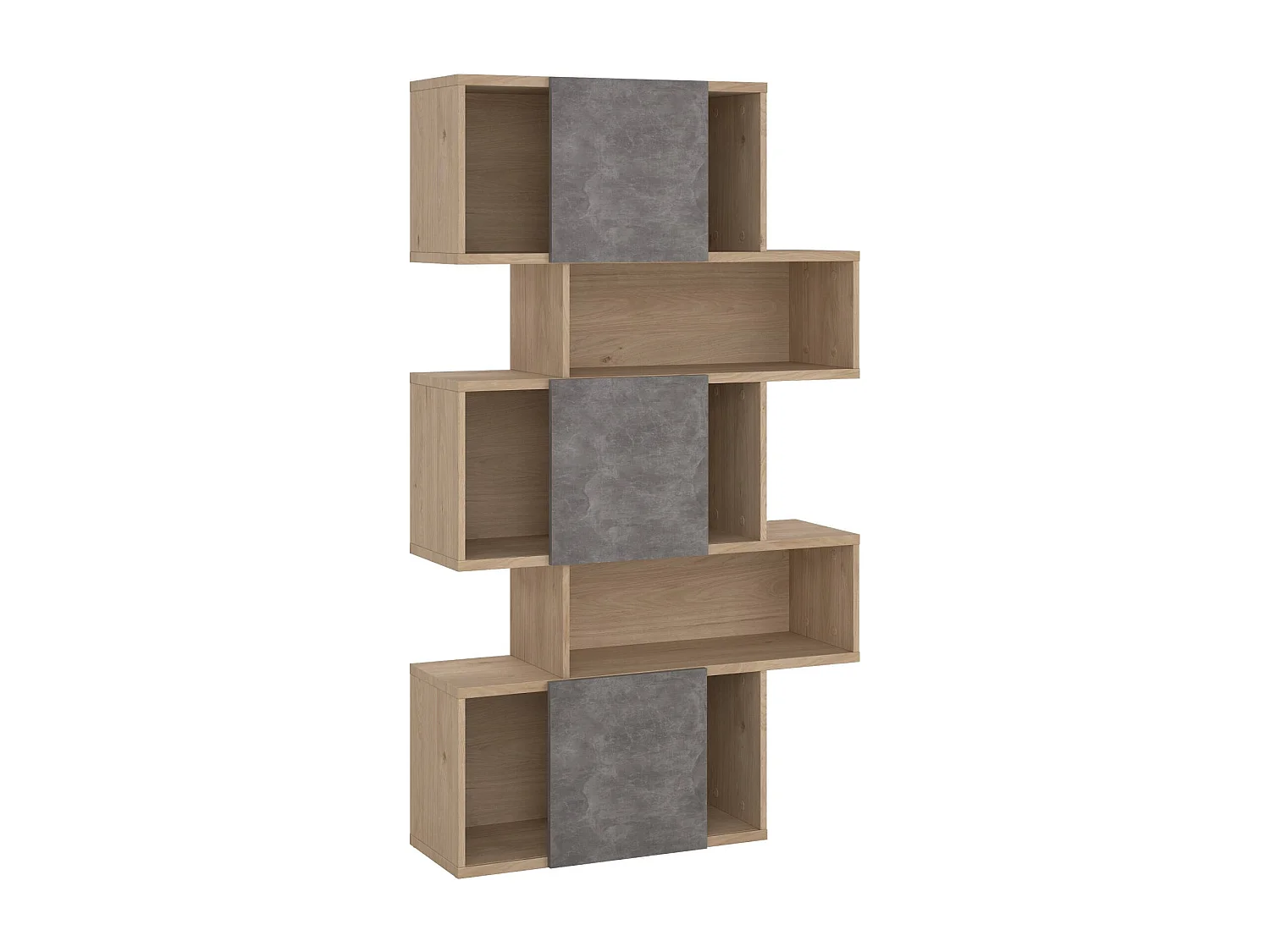 Bibliothèque Dsangall, Etagère de bureau, Porte-livre mobile, Librairie, 96x32 h166 cm, Chêne clair et Ciment