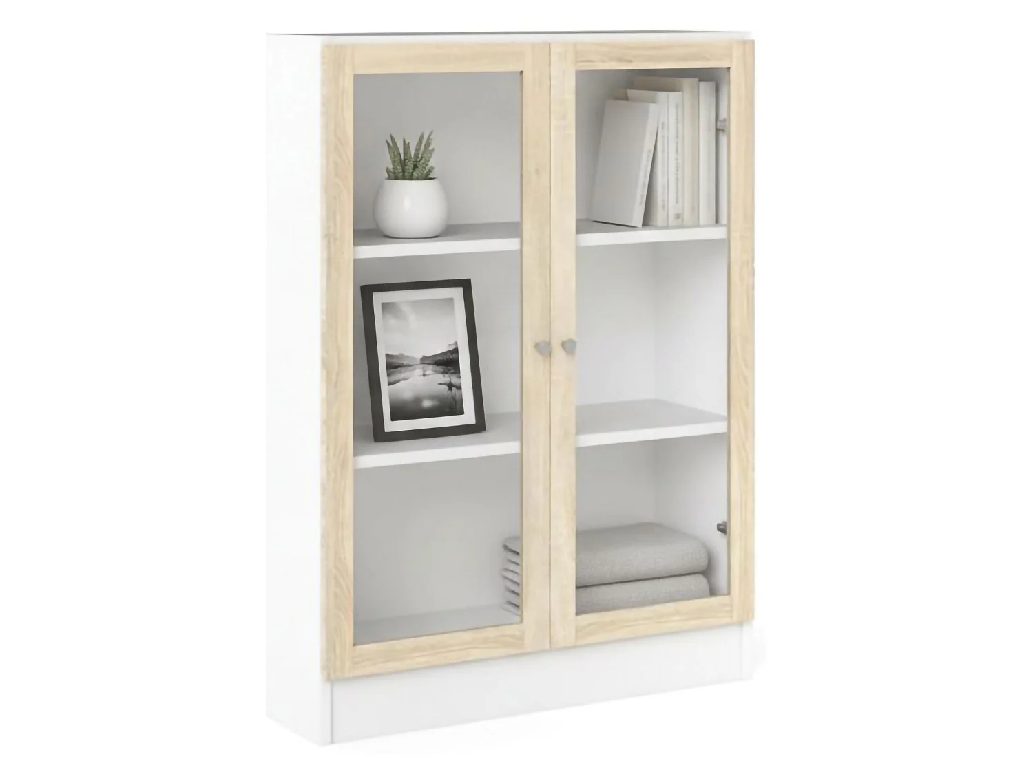 Bibliothèque Dskrinia, Etagère de bureau, Porte-livre mobile, Librairie, 79x28 h107 cm, Blanc et chêne