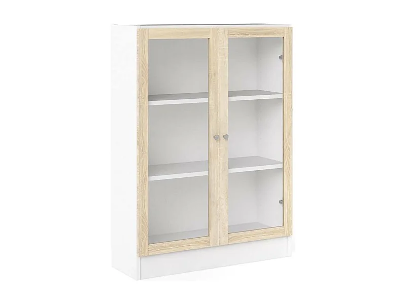 Bibliothèque Dskrinia, Etagère de bureau, Porte-livre mobile, Librairie, 79x28 h107 cm, Blanc et chêne