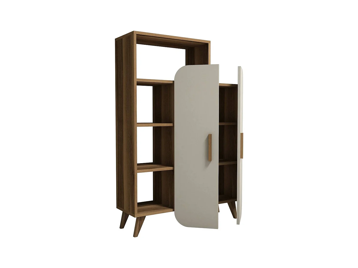 Bücherregal Dnotaristefan, Büroregal, Mobiler Buchhalter, Bücherbrett, 90x32 h132 cm, Walnuss und Creme