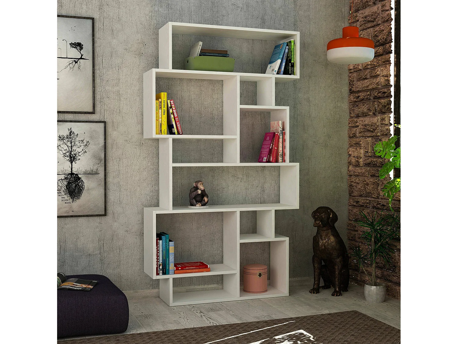 Dlykogianni boekenkast, Kantoorplank, Boekenkast, Bibliotheek, 96x26 h169 cm, Wit