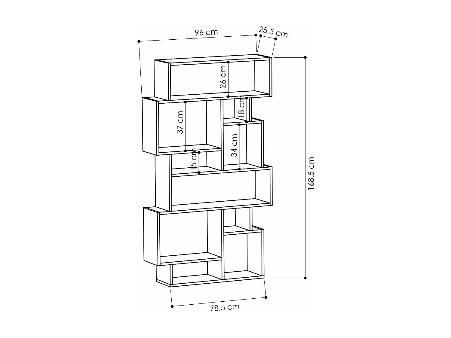 Dlykogianni boekenkast, Kantoorplank, Boekenkast, Bibliotheek, 96x26 h169 cm, Wit