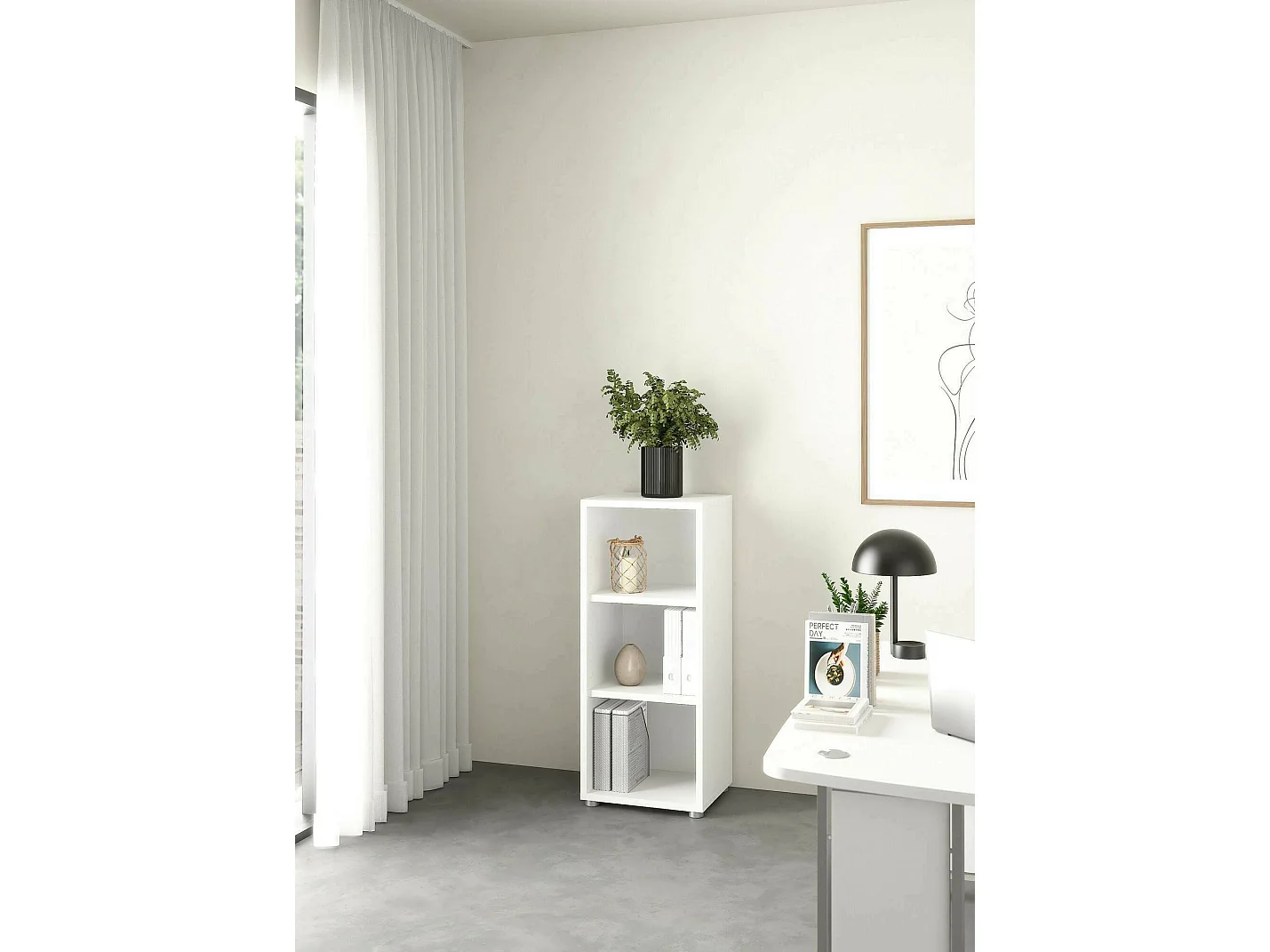 Dmora - Libreria Minsk, 47x40 h113 cm, Bianco