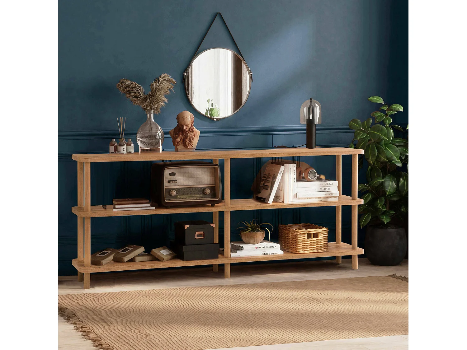 Bibliothèque Dmigliard, Etagère de bureau, Porte-livre mobile, Librairie, 180x35 h75 cm, Chêne