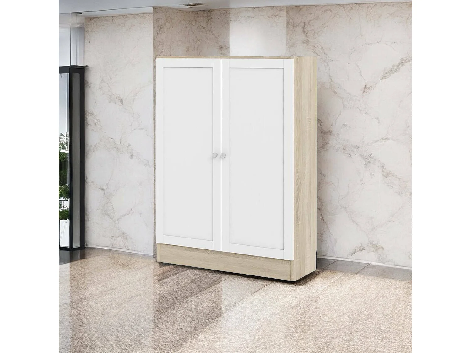 Bibliothèque Dsodin, Etagère de bureau, Porte-livre mobile, Librairie, 79x28 h107 cm, Chêne et Blanc