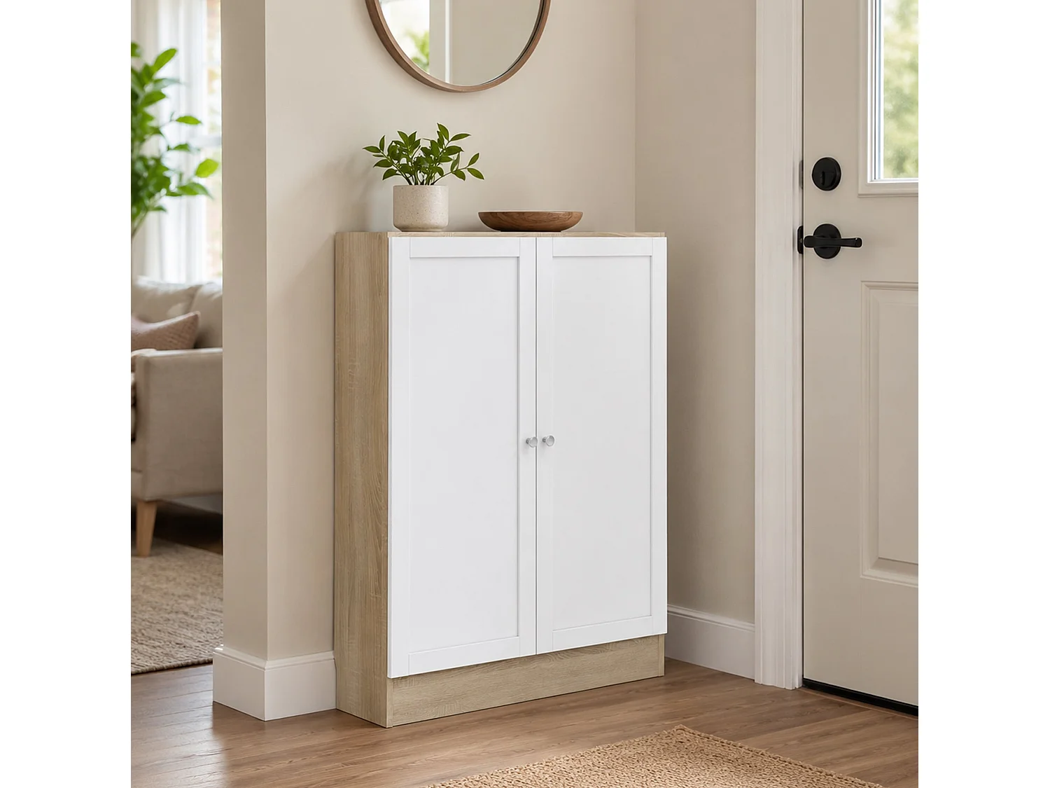 Bibliothèque Dsodin, Etagère de bureau, Porte-livre mobile, Librairie, 79x28 h107 cm, Chêne et Blanc