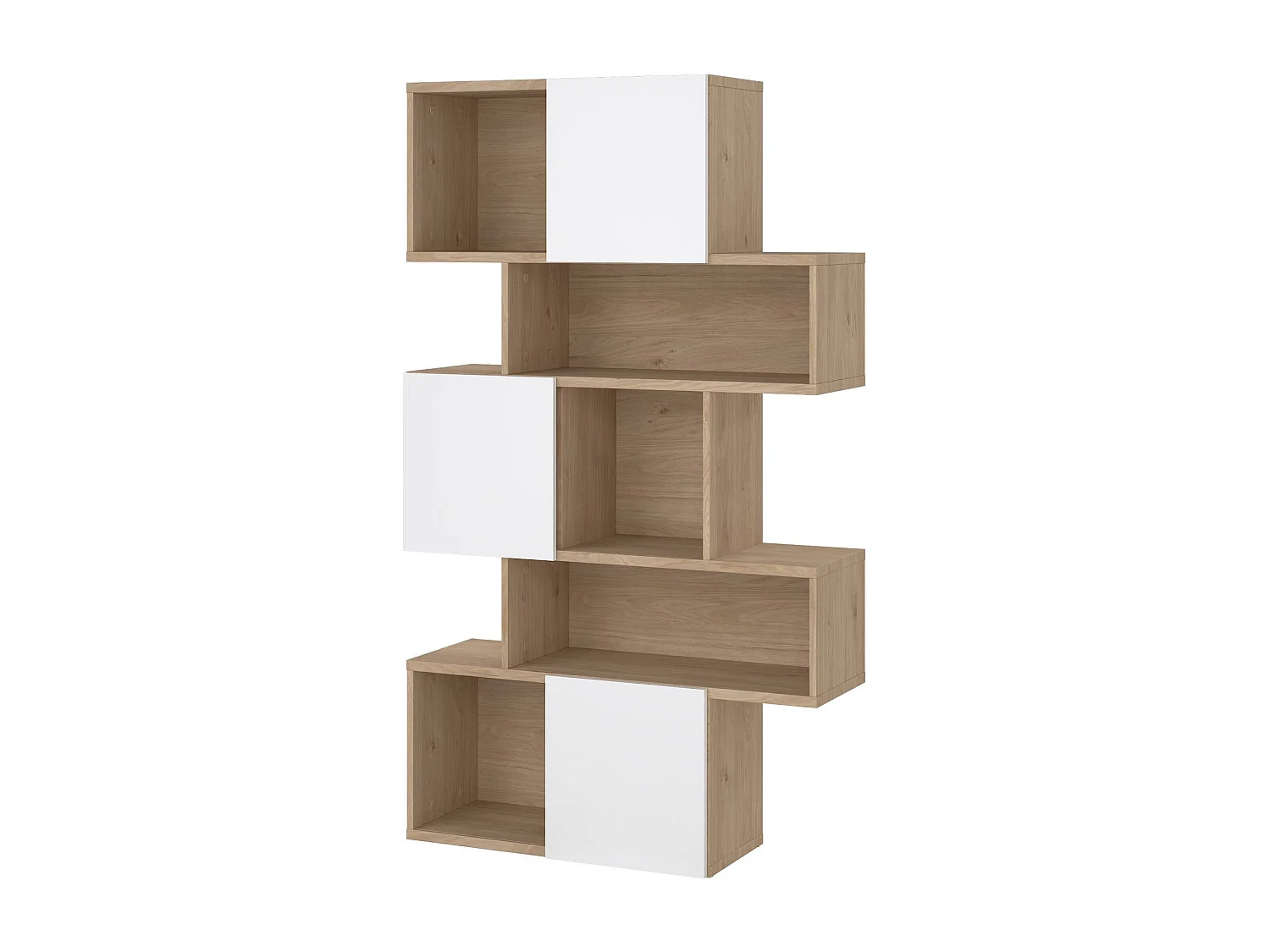 Bibliothèque Dsangall, Etagère de bureau, Porte-livre mobile, Librairie, 96x32 h166 cm, Chêne clair et Blanc
