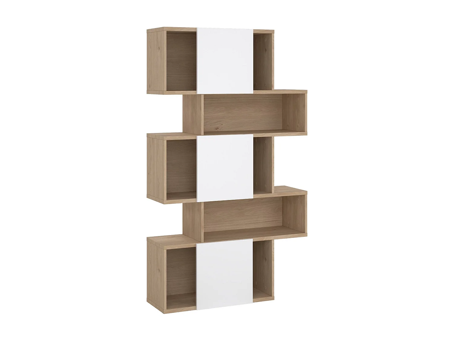 Bibliothèque Dsangall, Etagère de bureau, Porte-livre mobile, Librairie, 96x32 h166 cm, Chêne clair et Blanc