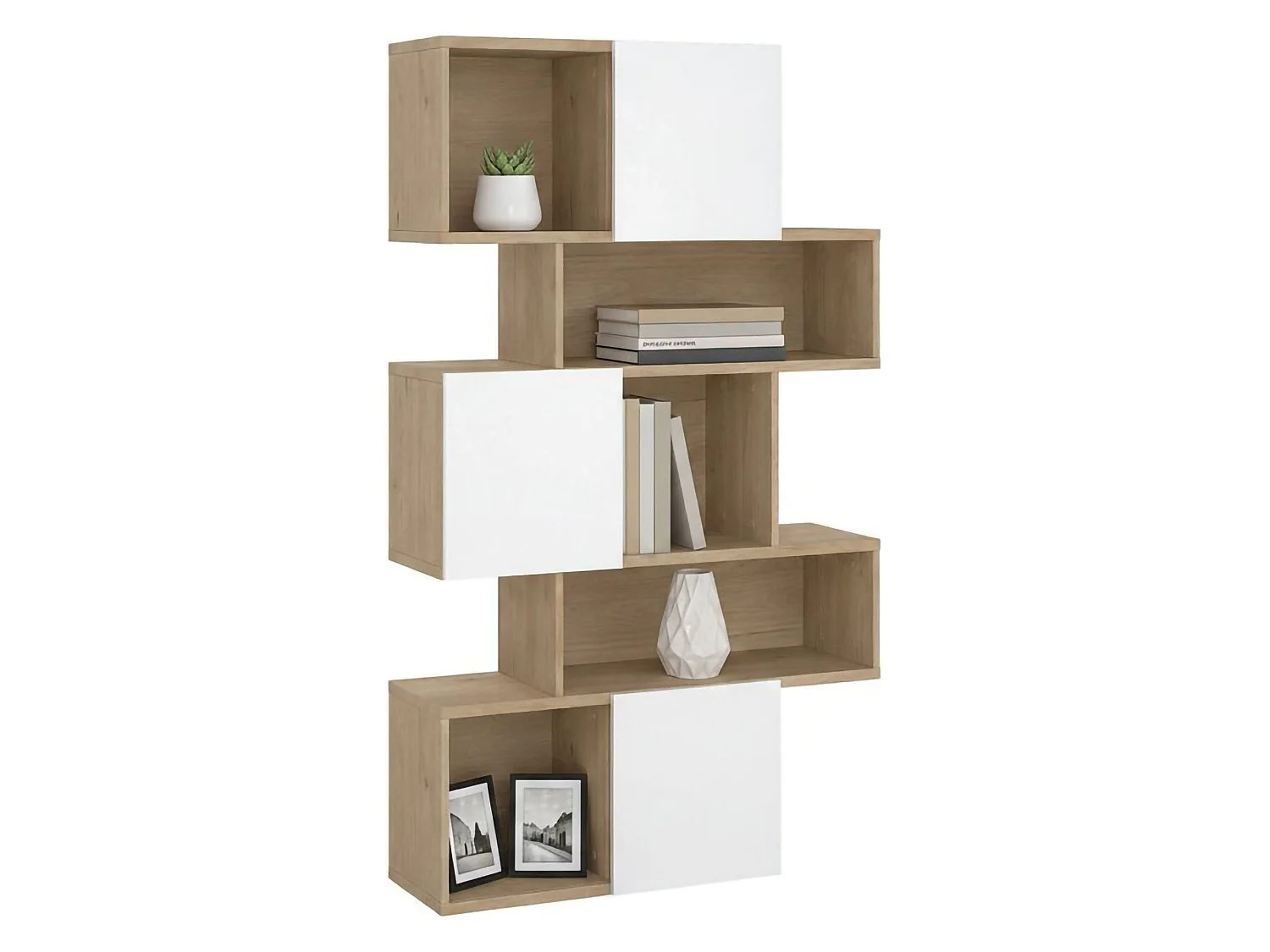 Dsangall boekenkast, Kantoorplank, Boekenkast, Bibliotheek, 96x32 h166 cm, Eiken en Wit