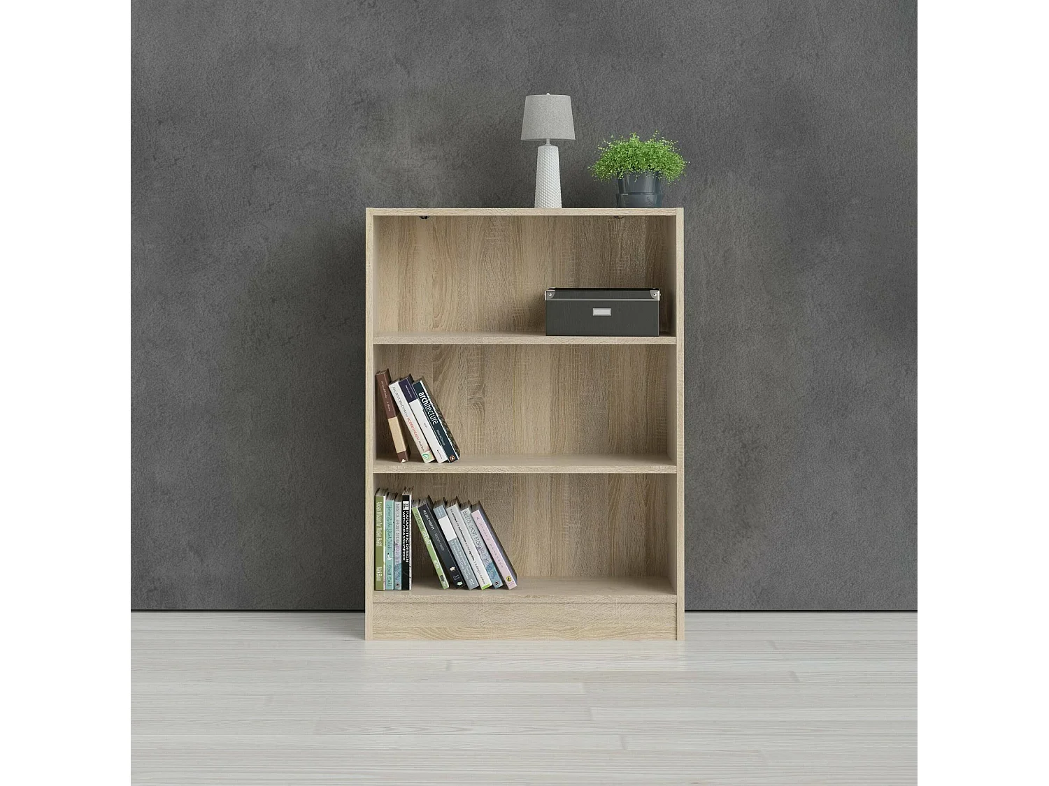 Bücherregal Droman, Büroregal, Mobiler Buchhalter, Bücherbrett, 79x27 h107 cm, Eiche