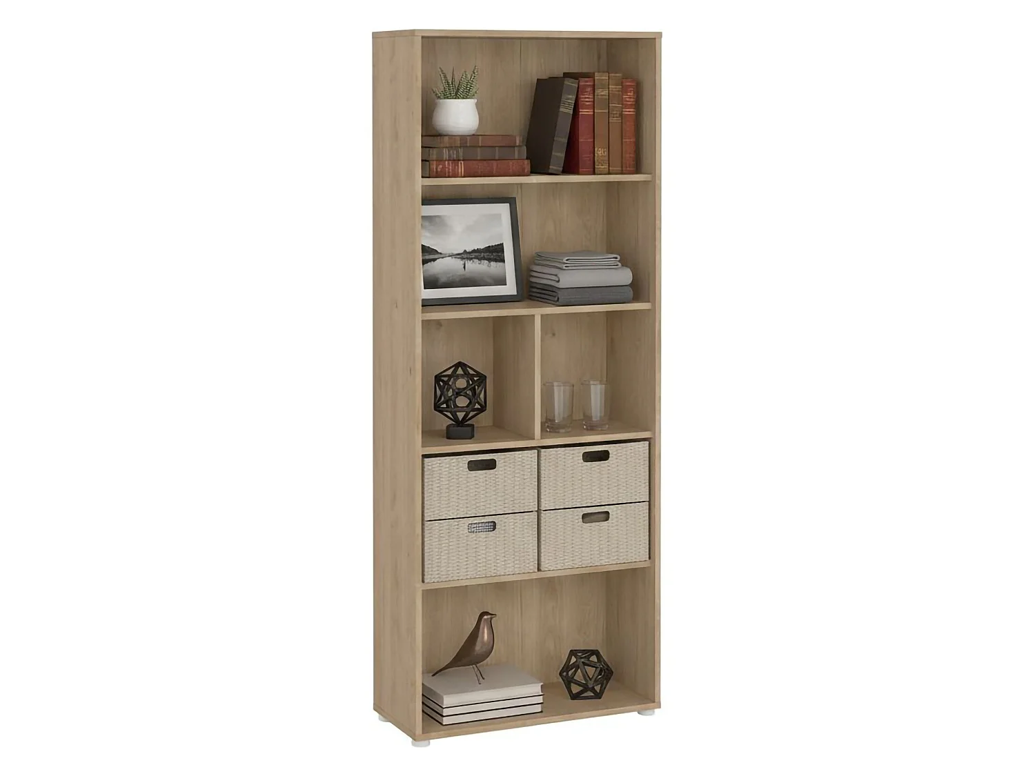 Bibliothèque Dsposit, Etagère de bureau, Porte-livre mobile, Librairie, 80x34 h205 cm, Chêne clair