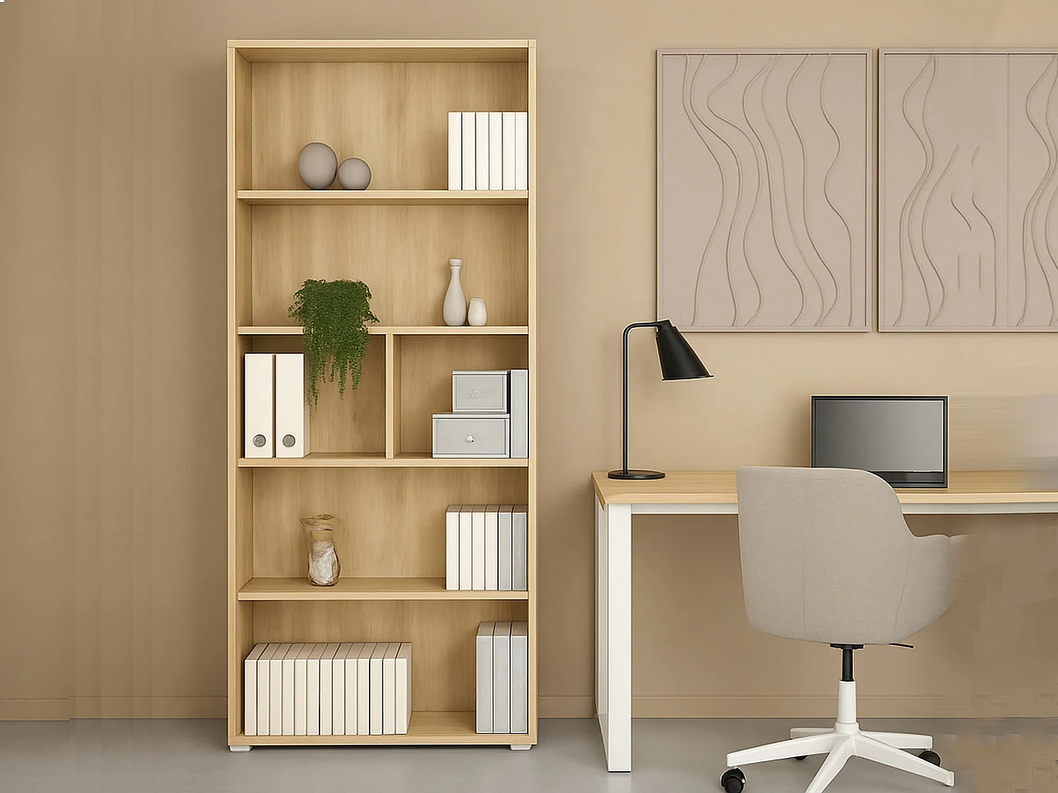 Bibliothèque Dsposit, Etagère de bureau, Porte-livre mobile, Librairie, 80x34 h205 cm, Chêne clair