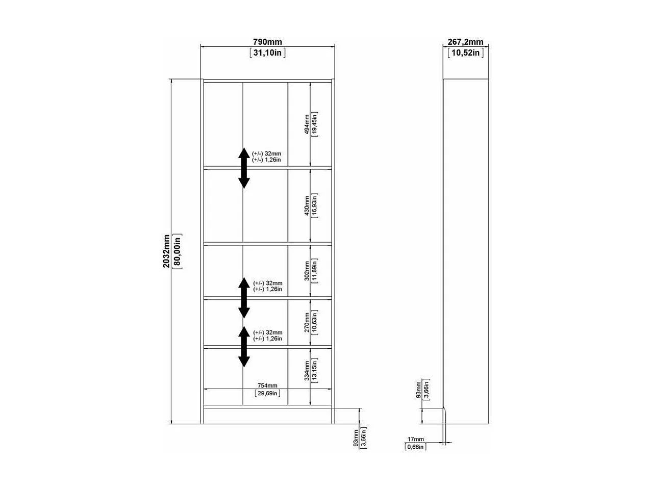 Driber boekenkast, Kantoorplank, Boekenkast, Bibliotheek, 79x27 h203 cm, Wit