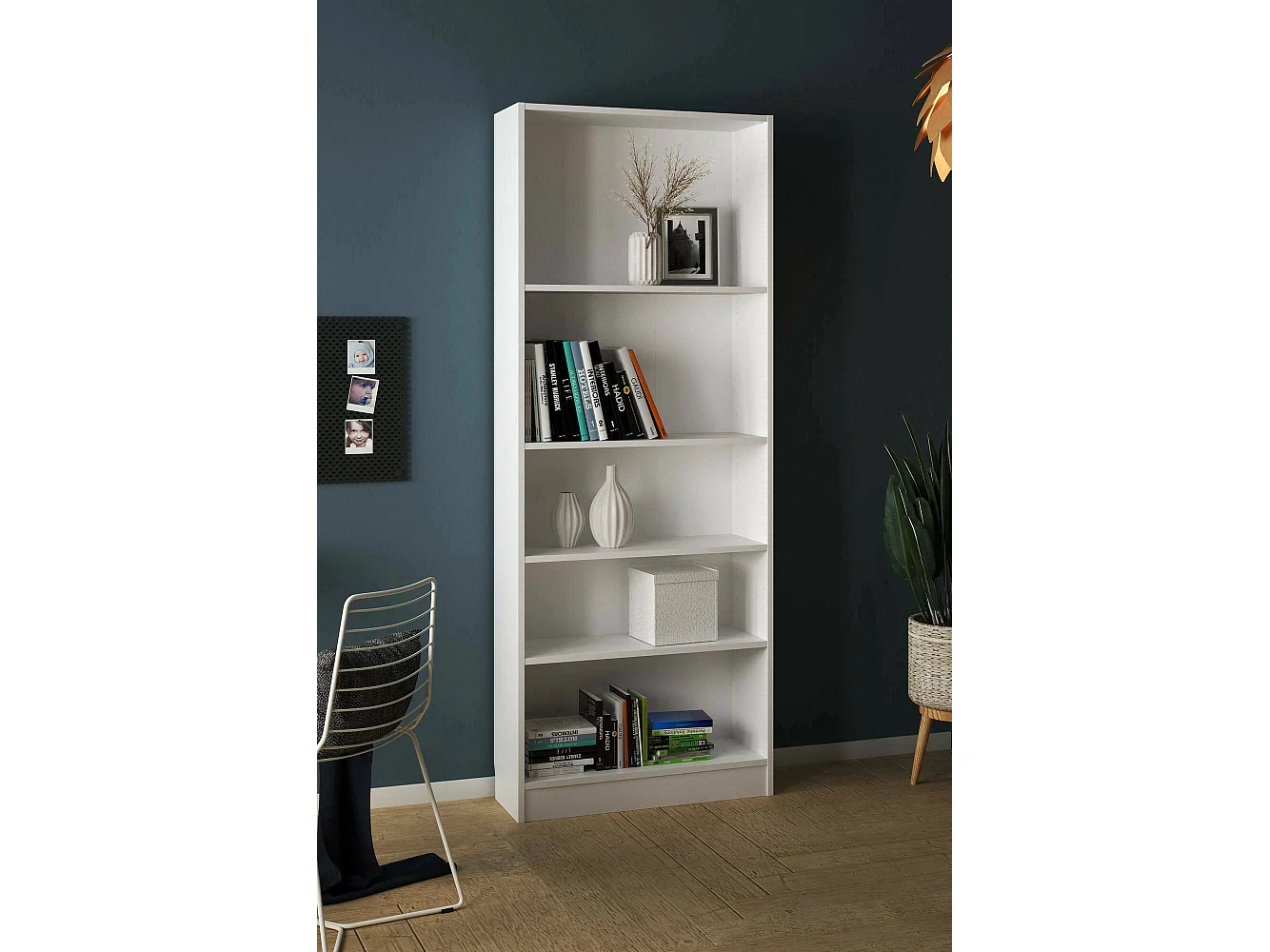 Estante Driber, Estante de escritório, Estante, Biblioteca, 79x27 h203 cm, Branco