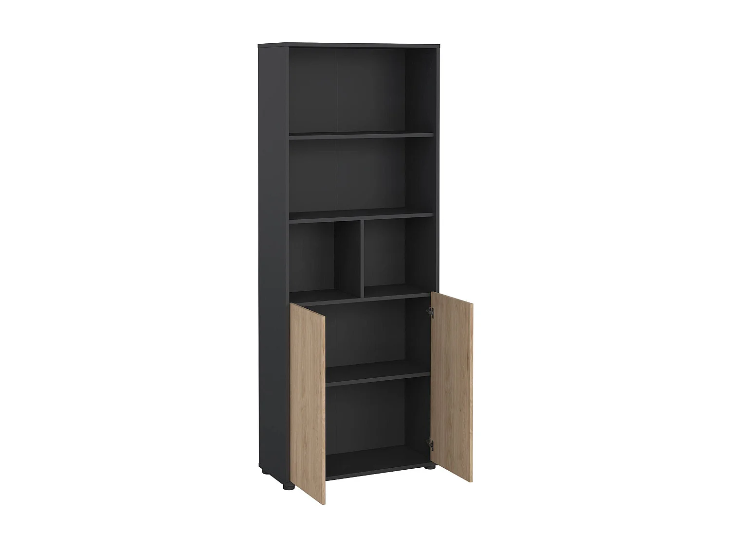 Bibliothèque Dtassott, Etagère de bureau, Porte-livre mobile, Librairie, 80x34 h205 cm, Chêne et Gris