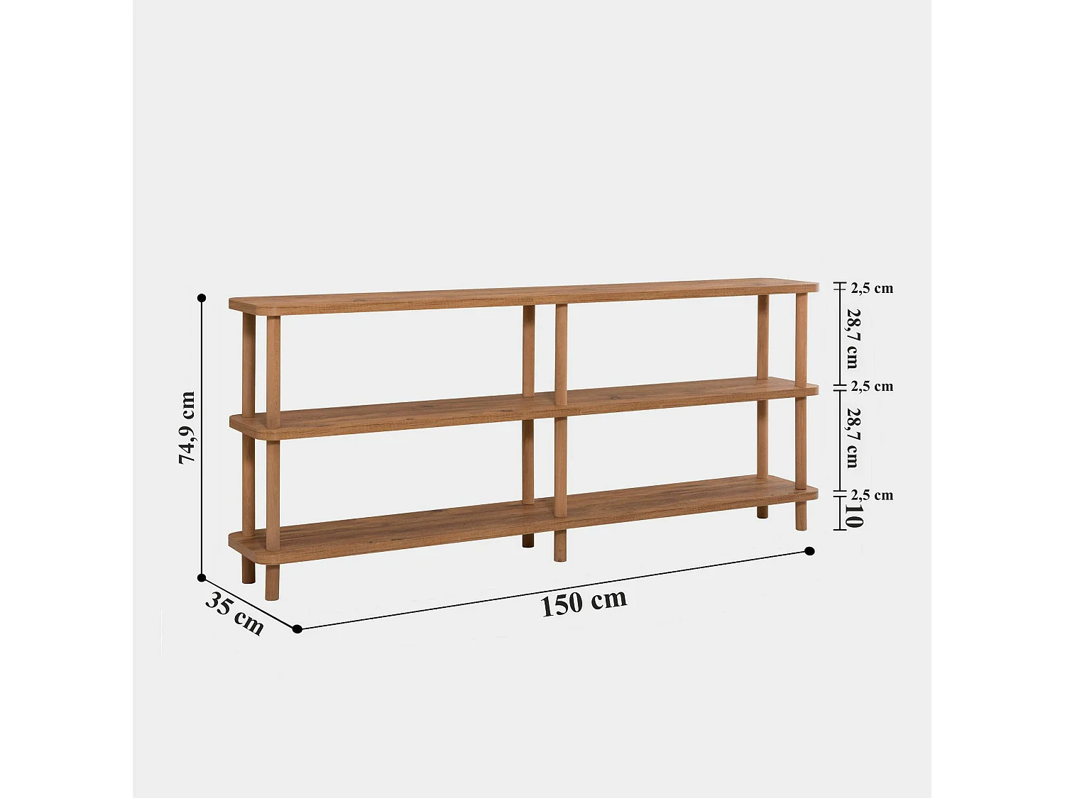 Dfranceschin boekenkast, Kantoorplank, Boekenkast, Bibliotheek, 150x35 h75 cm, Eiken