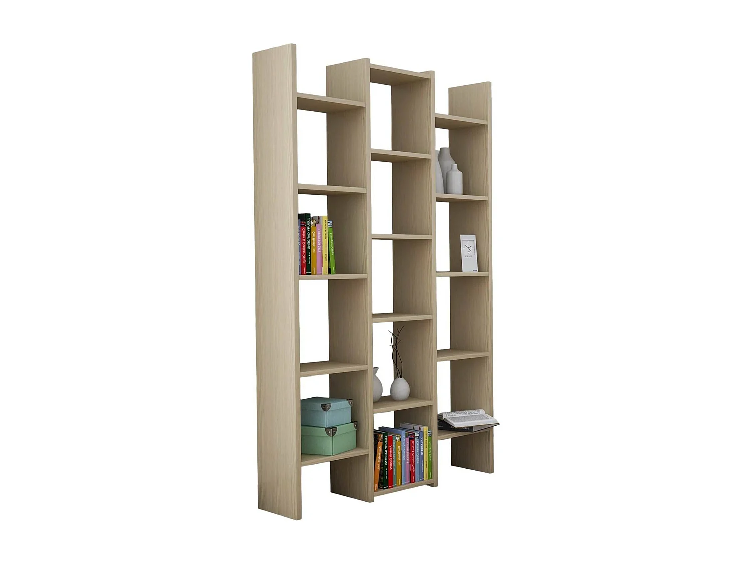 Bibliothèque Drecagn, Etagère de bureau, Porte-livre mobile, Espace de rangement, Made in Italy, 91x28h180 cm, Chêne